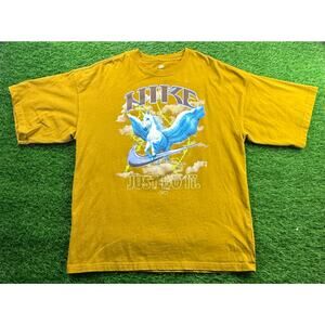 Nike Pegasus Graphic T-Shirt Oversized Fit Yellow Gold Sz S Just Do It Crewneck!